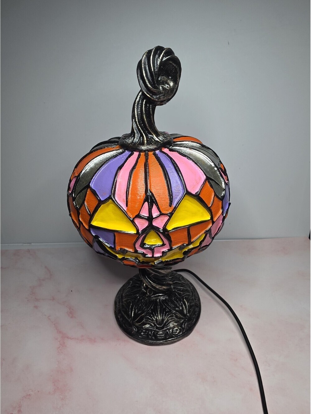 Stained Glass Style Halloween Jack-O Lantern Pumpkin Table Lamp Gothic